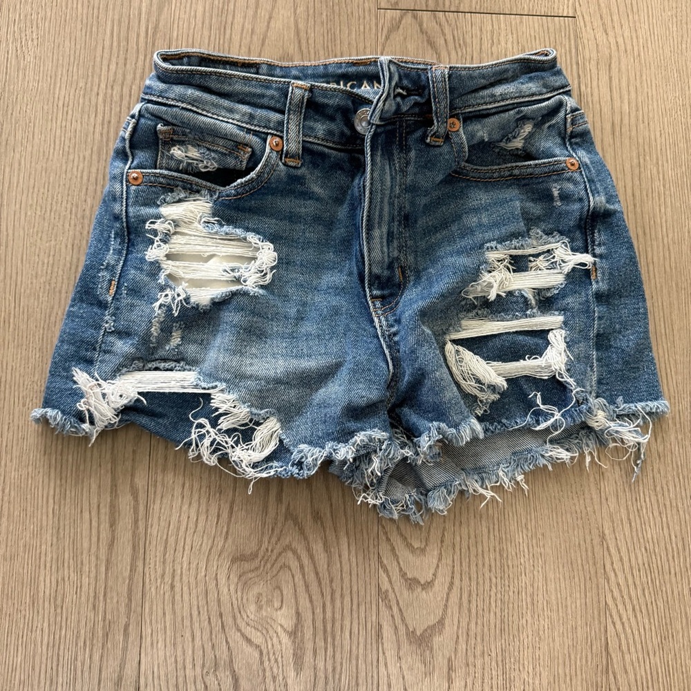 American Eagle Outfitters Blue Distressed Jean Shorts